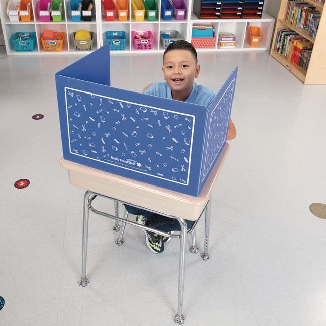 Really Good Stuff Plastic Privacy Shields for Student Desks – Single - Large - Study Carrel Reduces Distractions - Keep Eyes from Wandering During Tests, Blue School Tools