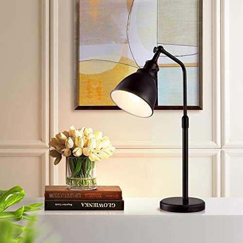 WINGBO Black Metal Table Lamp, Industrial Nightstand Reading Light Desk Lamp with Marble Base Flexible Head, 23.7" Height Adjustable Task Lamp for Office End Table Bedside, 7W 6500K LED Bulb Included