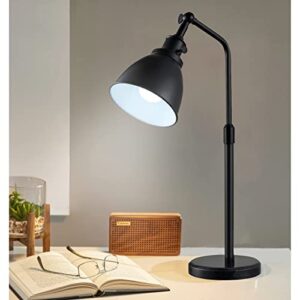 WINGBO Black Metal Table Lamp, Industrial Nightstand Reading Light Desk Lamp with Marble Base Flexible Head, 23.7" Height Adjustable Task Lamp for Office End Table Bedside, 7W 6500K LED Bulb Included