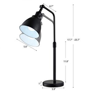 WINGBO Black Metal Table Lamp, Industrial Nightstand Reading Light Desk Lamp with Marble Base Flexible Head, 23.7" Height Adjustable Task Lamp for Office End Table Bedside, 7W 6500K LED Bulb Included