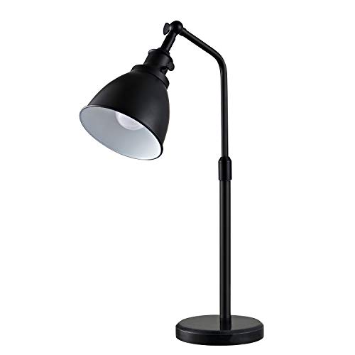 WINGBO Black Metal Table Lamp, Industrial Nightstand Reading Light Desk Lamp with Marble Base Flexible Head, 23.7" Height Adjustable Task Lamp for Office End Table Bedside, 7W 6500K LED Bulb Included