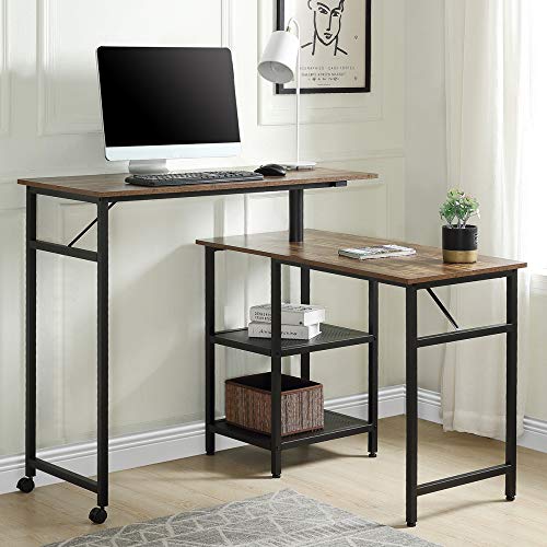 TITA-DONG L-Shaped Computer Desk,Industrial Office Desk with 2-Tier Storage Shelves,Multifunctional Adjustable Rotating Double Corner Computer Desk for Home Office