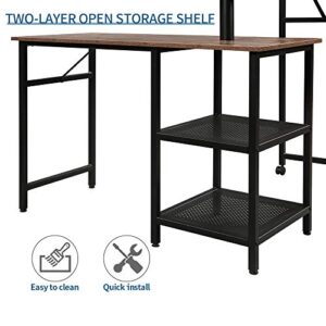 TITA-DONG L-Shaped Computer Desk,Industrial Office Desk with 2-Tier Storage Shelves,Multifunctional Adjustable Rotating Double Corner Computer Desk for Home Office