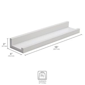 Melannco Floating MDF Photo Ledge for Bedroom, Living Room, Bathroom, Kitchen, Nursery, 18-Inch, White