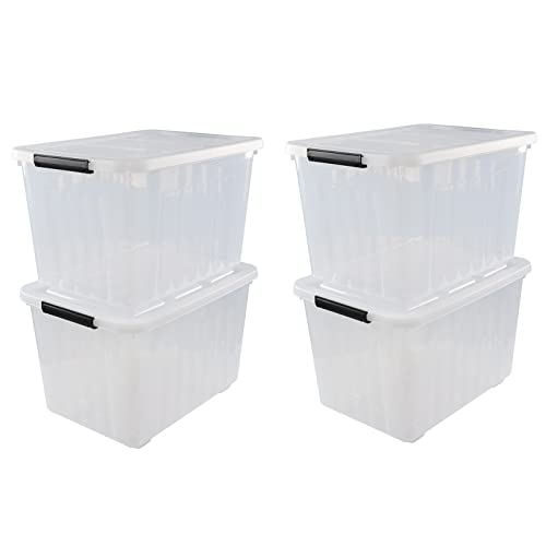 Tyminin 4 Packs 70 L Large Plastic Storage Box, Clear Storage Bin with Wheels