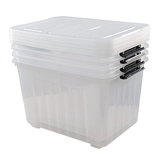 Tyminin 4 Packs 70 L Large Plastic Storage Box, Clear Storage Bin with Wheels