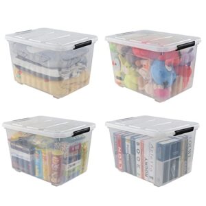 Tyminin 4 Packs 70 L Large Plastic Storage Box, Clear Storage Bin with Wheels