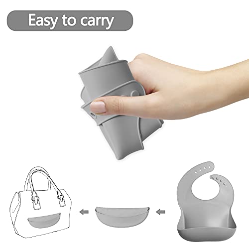 GODR7OY Baby Silicone Bibs, BPA Free Waterproof Silicone Bibs with Food Catcher, Bibs for Toddlers, 4 Sizes Adjustable, Soft and Easy Clean, Unisex Cute Bibs (Gray Cool, 2 Pack)