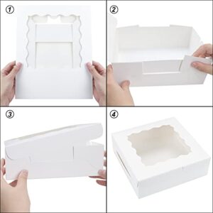 Moretoes 30pcs 8x8x2.5 Inches White Bakery Boxes Cake Boxes Pastry Boxes with Window for Cookies, Donuts, Chocolate Strawberries and Pie