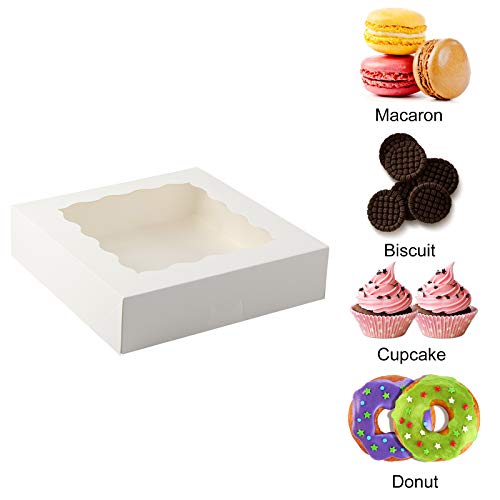 Moretoes 30pcs 8x8x2.5 Inches White Bakery Boxes Cake Boxes Pastry Boxes with Window for Cookies, Donuts, Chocolate Strawberries and Pie