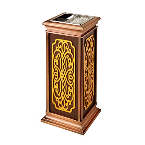 Trash Can Luxury Craft Ash Bucket Hotel Lobby Vertical Rubbish Bin Outdoor Waste Bin Square Garbage Can (Color : Bronze)