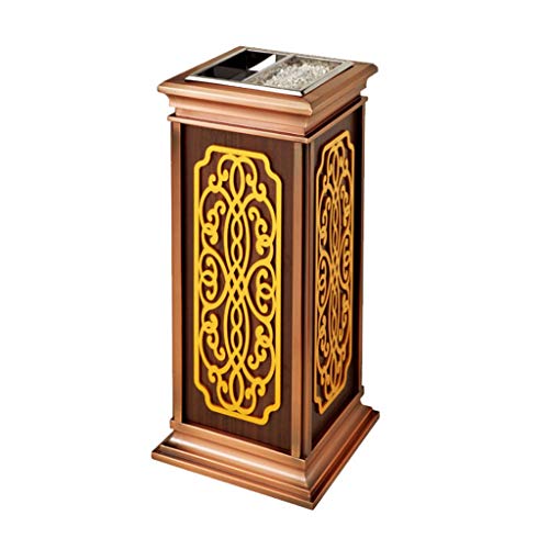 Trash Can Luxury Craft Ash Bucket Hotel Lobby Vertical Rubbish Bin Outdoor Waste Bin Square Garbage Can (Color : Bronze)