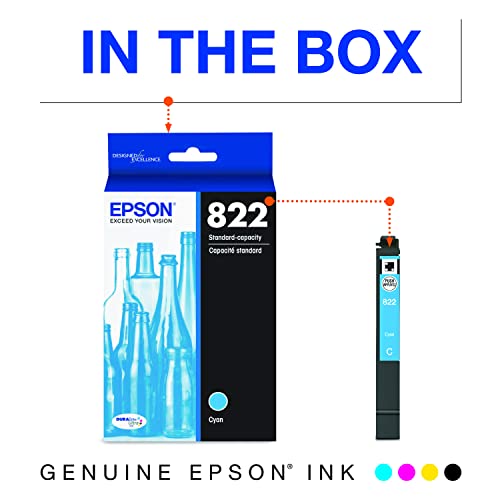 EPSON T822 DURABrite Ultra -Ink Standard Capacity Cyan -Cartridge (T822220-S) for Select Epson Workforce Pro Printers