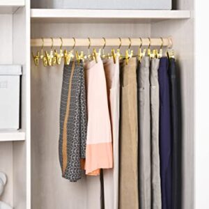 Amber Home Extra Length 14" Shiny Gold Metal Pants Hangers 10 Pack, Adjustable Big Clip Metal Skirt Hangers, Gold Clip Hangers for Jeans Trouser (10 Pack)