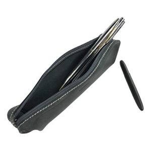 Hide & Drink, Pencil Case with Zipper - Handmade from Full Grain Leather - Convenient For School or Art Supplies, Pens, Pencils, Brushes, Makeup Bag - Perfect for Backpacks - Charcoal Black