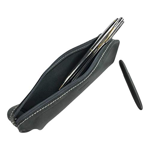 Hide & Drink, Pencil Case with Zipper - Handmade from Full Grain Leather - Convenient For School or Art Supplies, Pens, Pencils, Brushes, Makeup Bag - Perfect for Backpacks - Charcoal Black