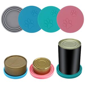 SLSON 4 Pack Pet Food Can Cover Set,Universal Silicone Cat Dog Food Can Lids 1 Fit 3 Standard Size Can Tops Covers