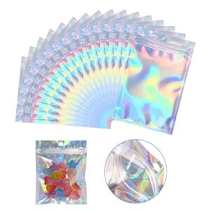100 Pack Resealable Smell Proof Bags Mylar Bags Aluminum Foil Packaging Plastic Bag,Small Mylar Storage Bags for Candy,Jewelry,Party,Holographic Rainbow Color (3 x 4.7 inch)