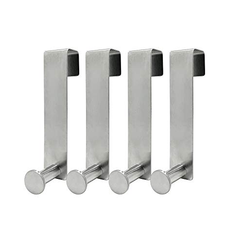 Hooks for Cabinets and Cupboards, Shower Hooks Towel Hanger for Glass Door, Towel Hooks for Kitchen Bathroom Cabinets Cupboards, Stainless Steel Utility Hooks, Pack of 4, Silver