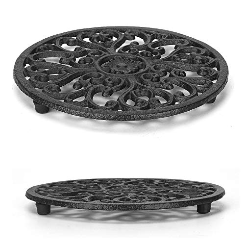 Trivet 6.7 Inch, Cast Iron Trivet With Rubber Pegs/Feet Non-Slip, Rustic Trivets For Hot Pots And Pans, Decorative Kitchen Trivet Mats Hot Pads Pot Coasters(2 Pack)