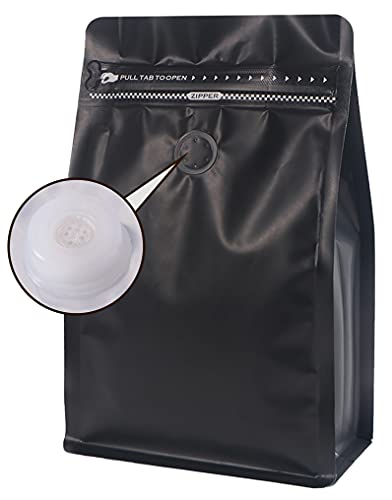 REMTAP Coffee Bags with Valve(50pcs,8 oz,1/2 lb) Black High Barrier Aluminumed Foil Flat Bottom Standing Coffee Beans Storage Bags,Reusable Heat Sealable Side Zipper Pouches for Home or Store