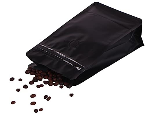 REMTAP Coffee Bags with Valve(50pcs,8 oz,1/2 lb) Black High Barrier Aluminumed Foil Flat Bottom Standing Coffee Beans Storage Bags,Reusable Heat Sealable Side Zipper Pouches for Home or Store