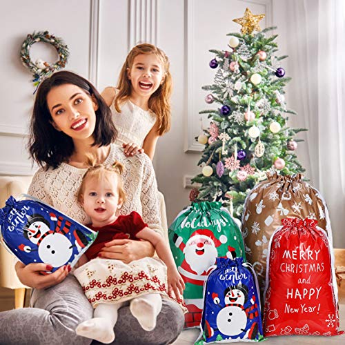 30PCS Christmas Drawstring Gift Bags Assorted Sizes Christmas Gift Wrapping Bags For Christmas Party Classroom Party Gift Giving