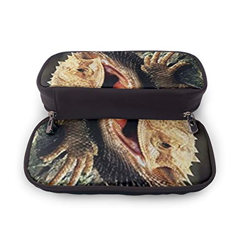 NiYoung Fashion Big Capacity Pencil Pen Case Stationery Box Desk Organizer with Zipper Storage Pouch Holder for School & Office Supplies - Funny Bearded Dragon Lizards