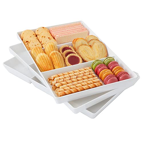 US Acrylic Avant 15" x 10" Plastic 3-Section Stackable Serving Tray in White | Set of 3 Appetizer, Charcuterie, Food, Snack, Dessert Platters | Reusable, BPA-Free, Made in The USA