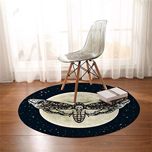 OTNZQZYF Death Moth Round Area Rug Gothic Skull Floor Mat Moon Star Living Room Carpet Polyester Rug Mat Dropship 1 Diameter 150cm