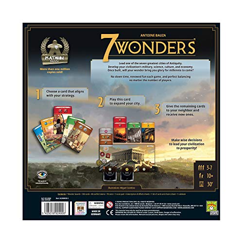 7 Wonders Board Game BASE GAME (New Edition) | Family Board Game | Civilization Board Game for Adults | Strategy Board Game for Game Night | 3-7 Players | Ages 10+ | Made by Repos Production