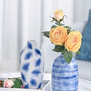 TERESA'S COLLECTIONS Blue Ceramic Vase for Modern Home Decor, Blue and White Vases for Flowers, Glazed Vases with Brush Effect for Centerpieces, Shelf, Living Room, Mantel -Set of 2, 7&8 inches