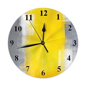 AOYEGO Grey Yellow Brush Wall Clock Art Painting Graffiti Stripes Line Clock Round Silent Non Ticking Home Decor 10 Inch for Living Room Bedroom Office