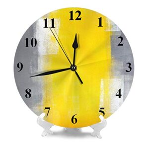 AOYEGO Grey Yellow Brush Wall Clock Art Painting Graffiti Stripes Line Clock Round Silent Non Ticking Home Decor 10 Inch for Living Room Bedroom Office