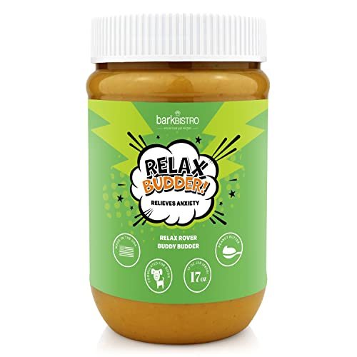 Bark Bistro Company Relaxed Rover Buddy BUDDER (Stress + Anxiety), 100% Natural Dog Peanut Butter, Healthy Peanut Butter, Peanut Butter Dog Treats, Dog Supplement, Made in USA (17oz Jar)