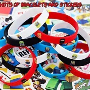 VIdeo Games Party Favors, 74Pcs Video Game Birthday Decorations Kit Include 12 Bracelets,12 Button Pins, 50 Stickers Party Supplies for Boys and Girls