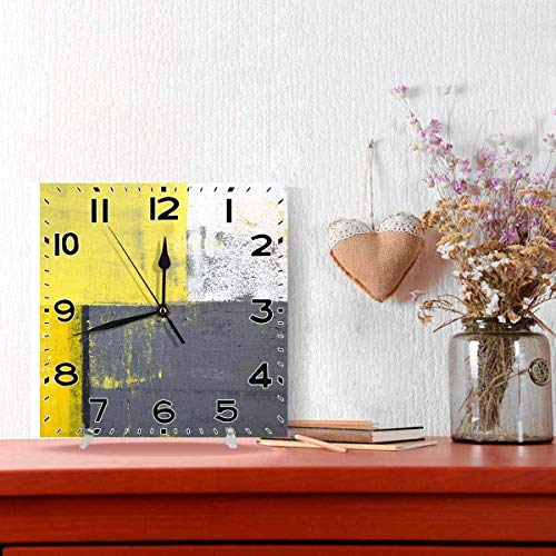 YiiHaanBuy Stylish 3D Beautiful Grey and Yellow Decorative Street Modern Grunge Abstract Squares Wall Clock, 9.5 Inch Battery Operated Quartz Analog Quiet Desk Clock for Home,Office,School