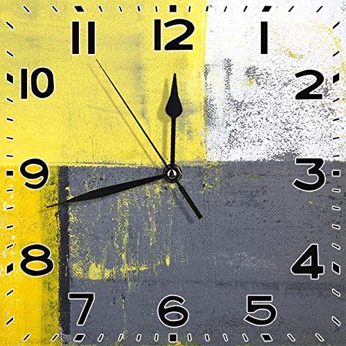 YiiHaanBuy Stylish 3D Beautiful Grey and Yellow Decorative Street Modern Grunge Abstract Squares Wall Clock, 9.5 Inch Battery Operated Quartz Analog Quiet Desk Clock for Home,Office,School