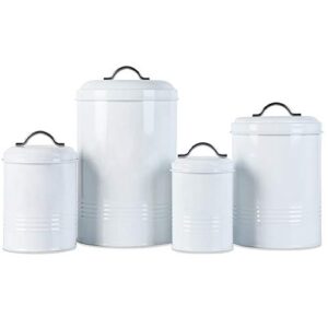 Nesting Canisters Sets for the Kitchen, Set of 4 Airtight White Farmhouse Canister Jars with Removable Chalkboard Labels and Marker, for Flour Sugar Coffee Tea Storage