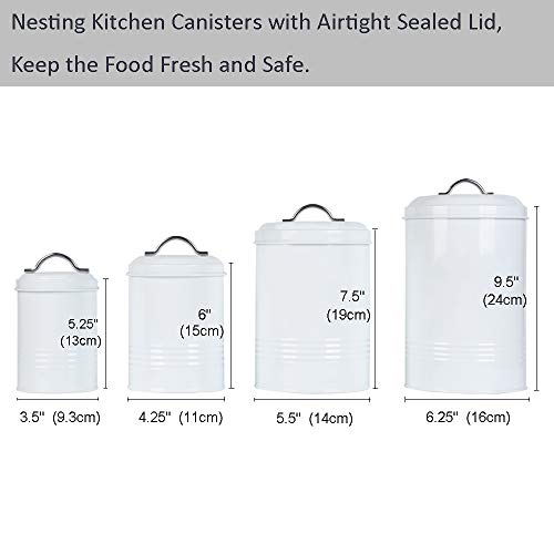 Nesting Canisters Sets for the Kitchen, Set of 4 Airtight White Farmhouse Canister Jars with Removable Chalkboard Labels and Marker, for Flour Sugar Coffee Tea Storage