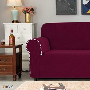 Ouka 1-Piece Slipcover, Superior Stretch Sofa Cover for 1-Seat, Soft Furniture Protector with Elastic Bottom(Wine, Small)