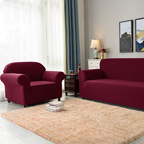Ouka 1-Piece Slipcover, Superior Stretch Sofa Cover for 1-Seat, Soft Furniture Protector with Elastic Bottom(Wine, Small)