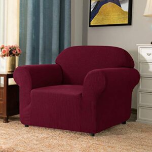 Ouka 1-Piece Slipcover, Superior Stretch Sofa Cover for 1-Seat, Soft Furniture Protector with Elastic Bottom(Wine, Small)
