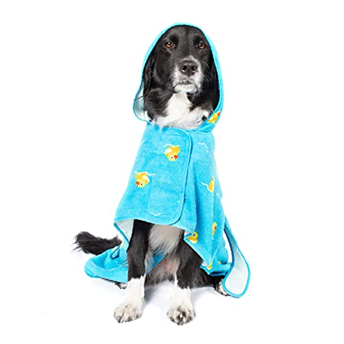 Barkbox Premium Absorbent Hooded Dog Bathrobe Towel - Quick Drying Pet Towel for Bath & Beach Trips - Luxurious & Soft Bathrobe Towel for Dogs of All Breeds - Rubber Duck - Large