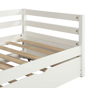 Merax Twin Daybed with Trundle, Solid Wood Captains Bed Twin Size Sofa Bed Frame (White)