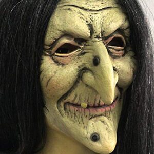 Old Woman Witch Mask Green Face Halloween Creepy Scary Horror Cosplay Costume 2022 with 100% Natural Latex Stretch 2 Times Refined Eyes