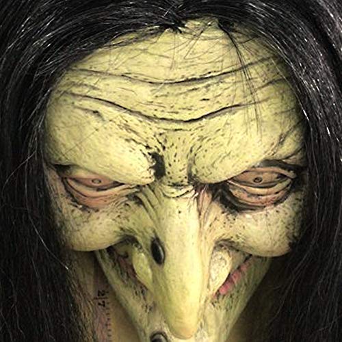 Old Woman Witch Mask Green Face Halloween Creepy Scary Horror Cosplay Costume 2022 with 100% Natural Latex Stretch 2 Times Refined Eyes