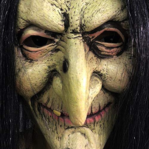 Old Woman Witch Mask Green Face Halloween Creepy Scary Horror Cosplay Costume 2022 with 100% Natural Latex Stretch 2 Times Refined Eyes