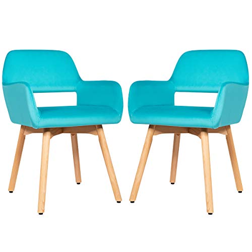 Giantex Set of 2 Velvet Dining Chairs, Modern Leisure Accent Living Room Chair w/Wood Legs, Non-Slip Foot Pads, X-Shaped Support, Comfortable Cute Arm Chair for Dining Room, Bedroom (2, Turquoise)