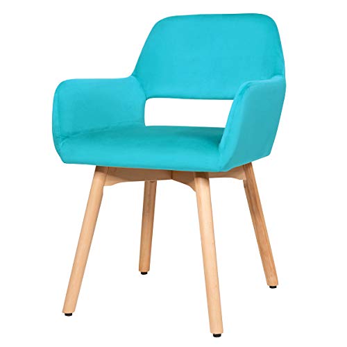 Giantex Set of 2 Velvet Dining Chairs, Modern Leisure Accent Living Room Chair w/Wood Legs, Non-Slip Foot Pads, X-Shaped Support, Comfortable Cute Arm Chair for Dining Room, Bedroom (2, Turquoise)